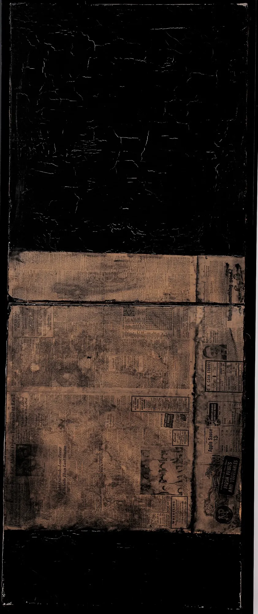 ROBERT RAUSCHENBERG, Untitled [matte black painting with Asheville Citizen]