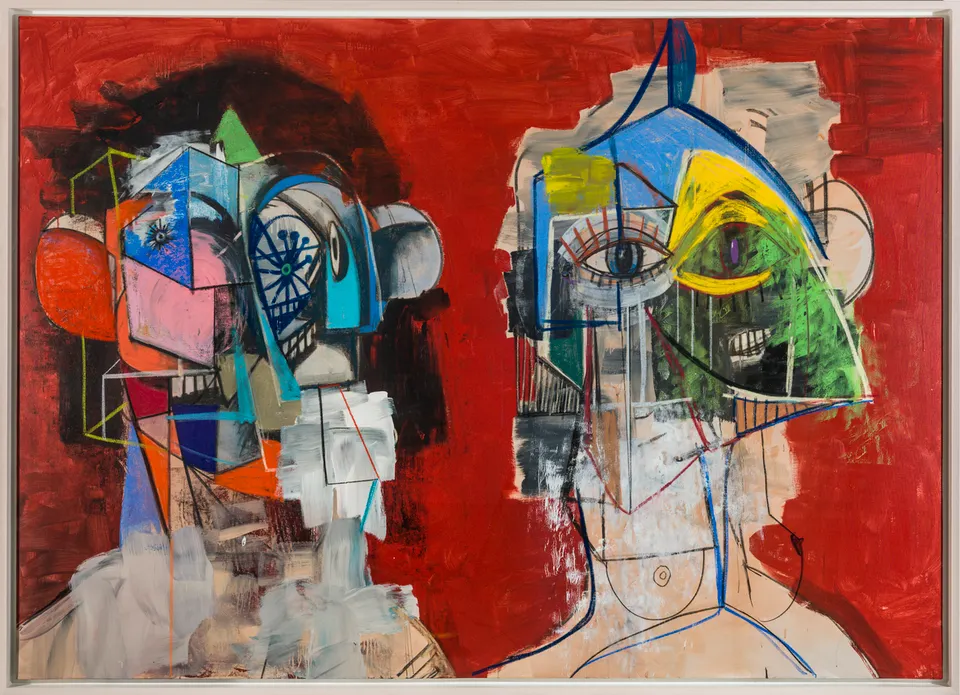 George Condo, Double Heads on Red