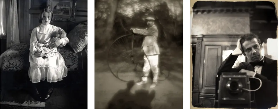 Vik Muniz, clayton days: girl with doll / man with bicycle / the photographer