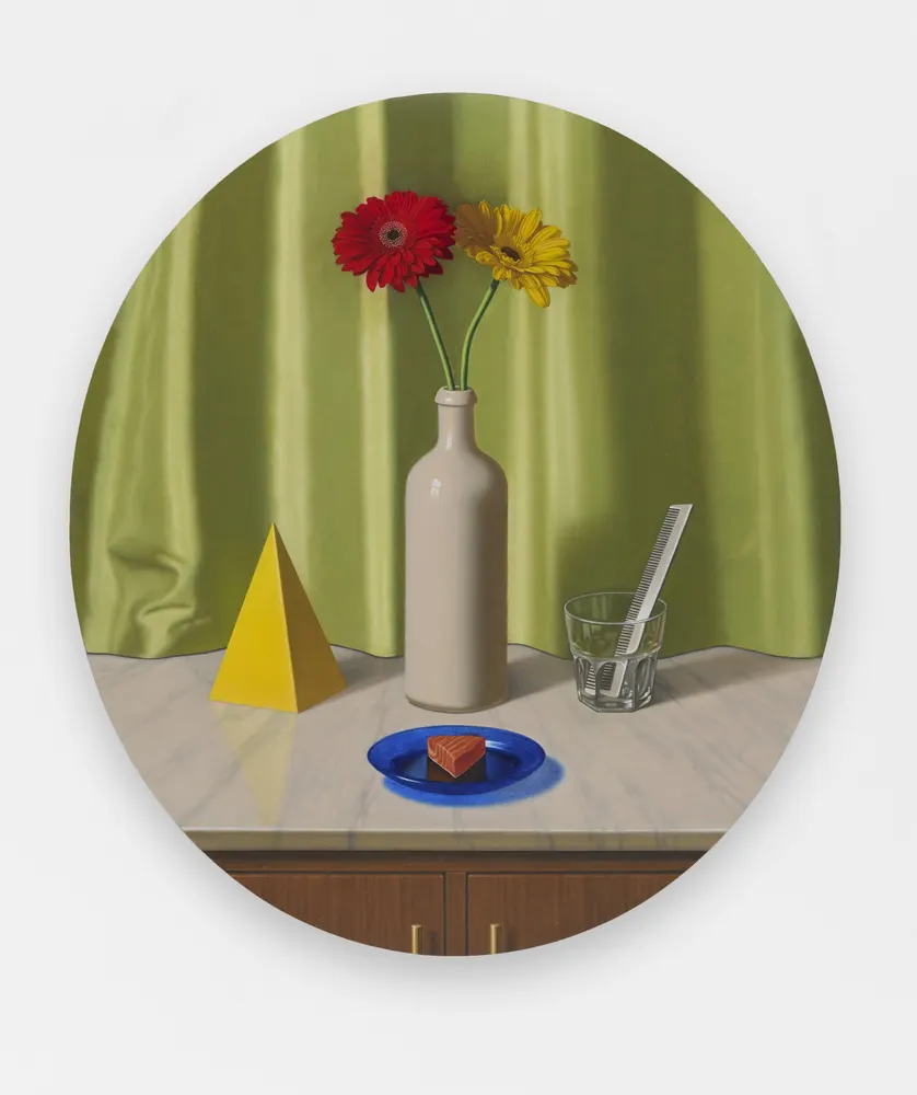 Kurt Kauper, Objects Carefully Organized in front of the Curtains, on the Credenza