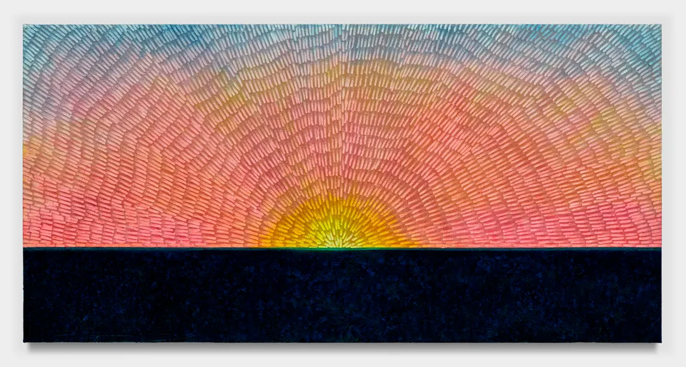 Jennifer Guidi, Bright Horizon (Painted Sand Horizon SF #3P, Blue-Pink-Orange-Yellow Sunrise Gradient)