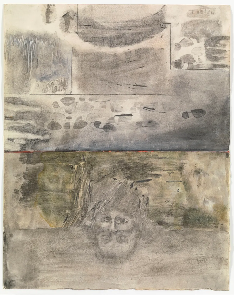 ROBERT RAUSCHENBERG, Canto XVIII: Circle Eight, Malebolge, The Evil Ditches, The Fraudulent and Malicious: Bolgia 1, The Panderers and Seducers; Bolgia 2, The Flatterers, from the series Thirty-Four Illustrations for Dante’s Inferno