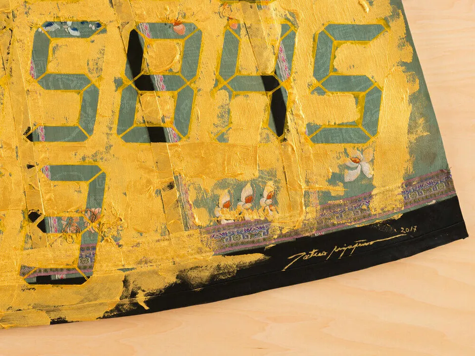 Tatsuo Miyajima, Counter Painting on Chinese dress - Gold
