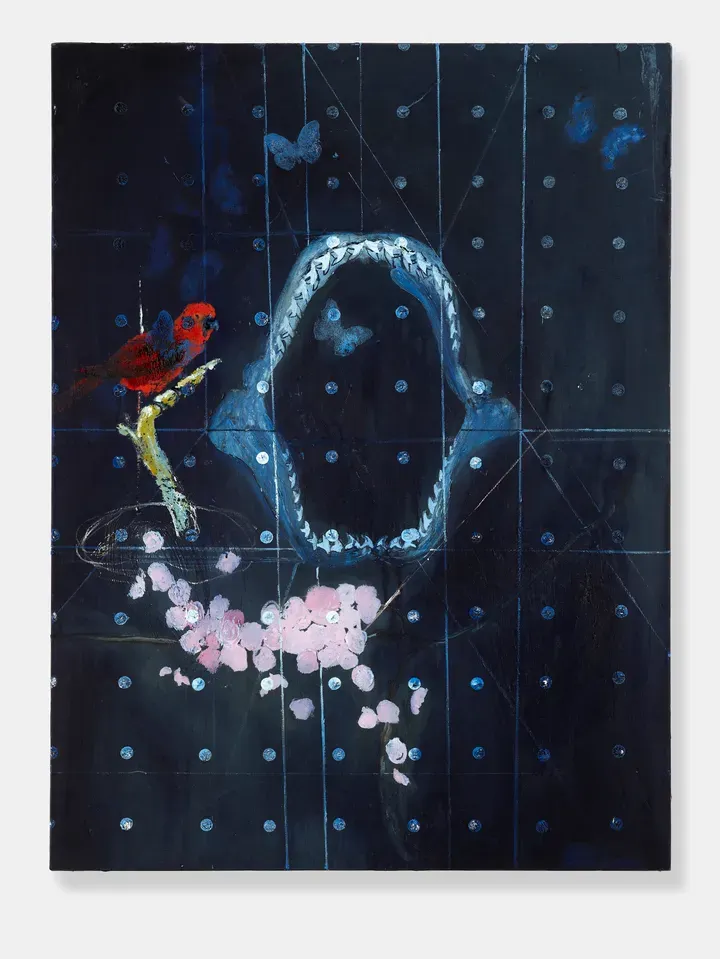 Damien Hirst, Red Bird with Shark's Jaw
