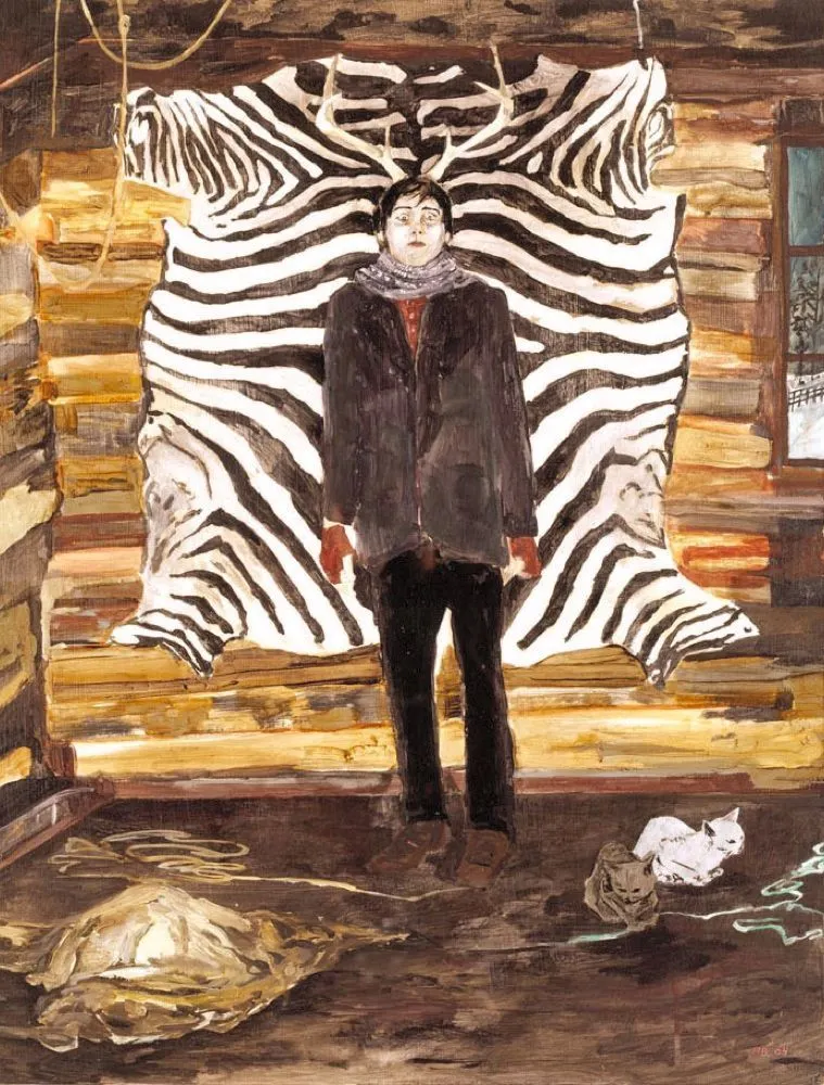 Hernan Bas, Posing With Antlers in 100 Year Old (Haunted) Cabin