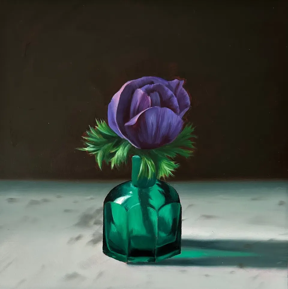 Bruce Cohen, Purple Anemone in Green Bottle