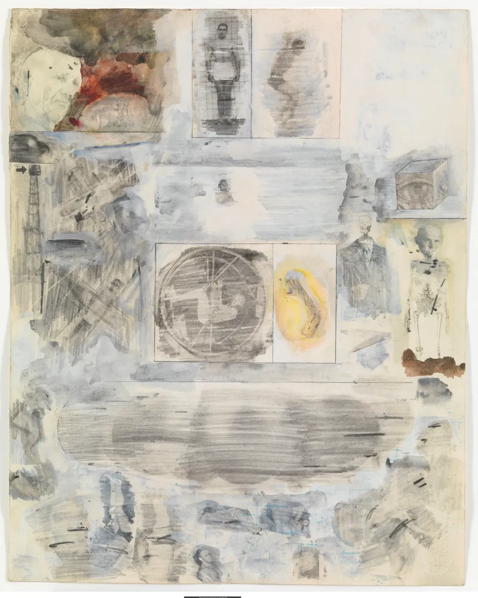 ROBERT RAUSCHENBERG, Canto XXXIII: Circle Nine, Cocytus, Compound Fraud: Round 2, Antenora, Treacherous to Country; Round 3, Ptolomea, Treacherous to Guests and Hosts, from the series Thirty-Four Illustrations for Dante’s Inferno