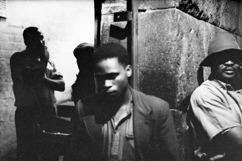 David Goldblatt, Midnight at the Sunday Times works, corner Jeppe and Rissik streets, waiting to load papers onto waiting vans.