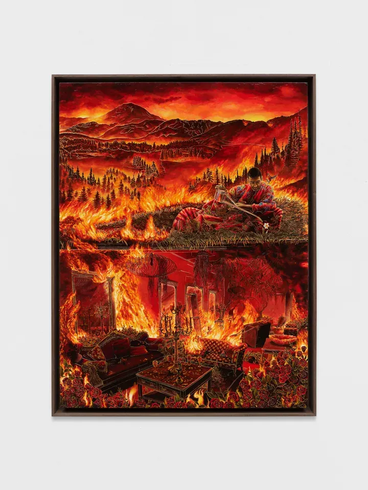 Raqib Shaw, When the Thing with Feathers Turned Red (after Tintoretto)