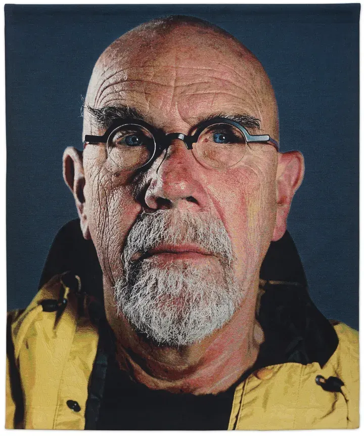 CHUCK CLOSE, Self-Portrait (Yellow Raincoat)