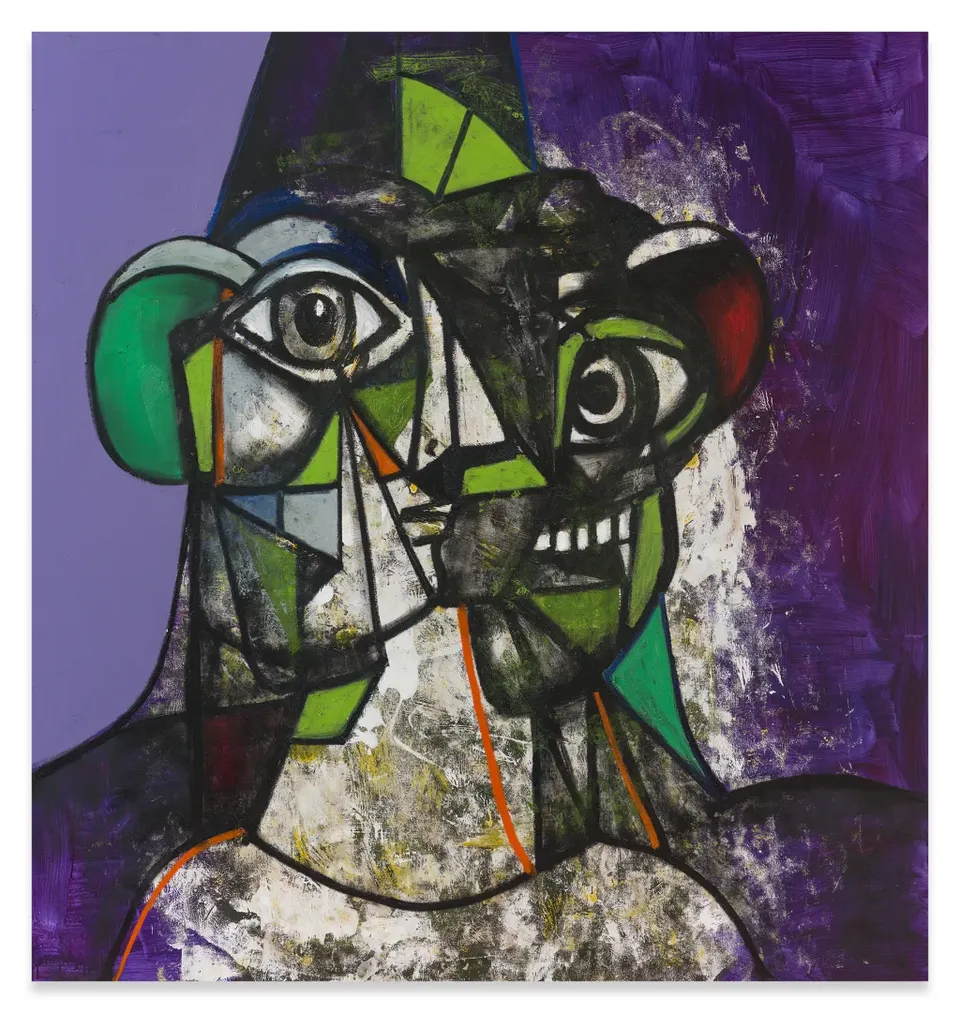 George Condo, Green and Purple Head Composition