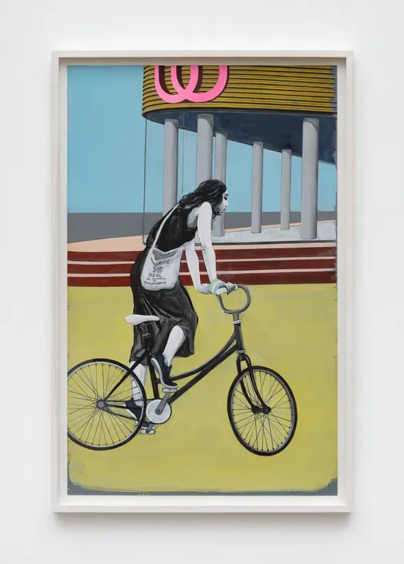 Charles Avery, Untitled (Girl on Bike Passing Universal University)