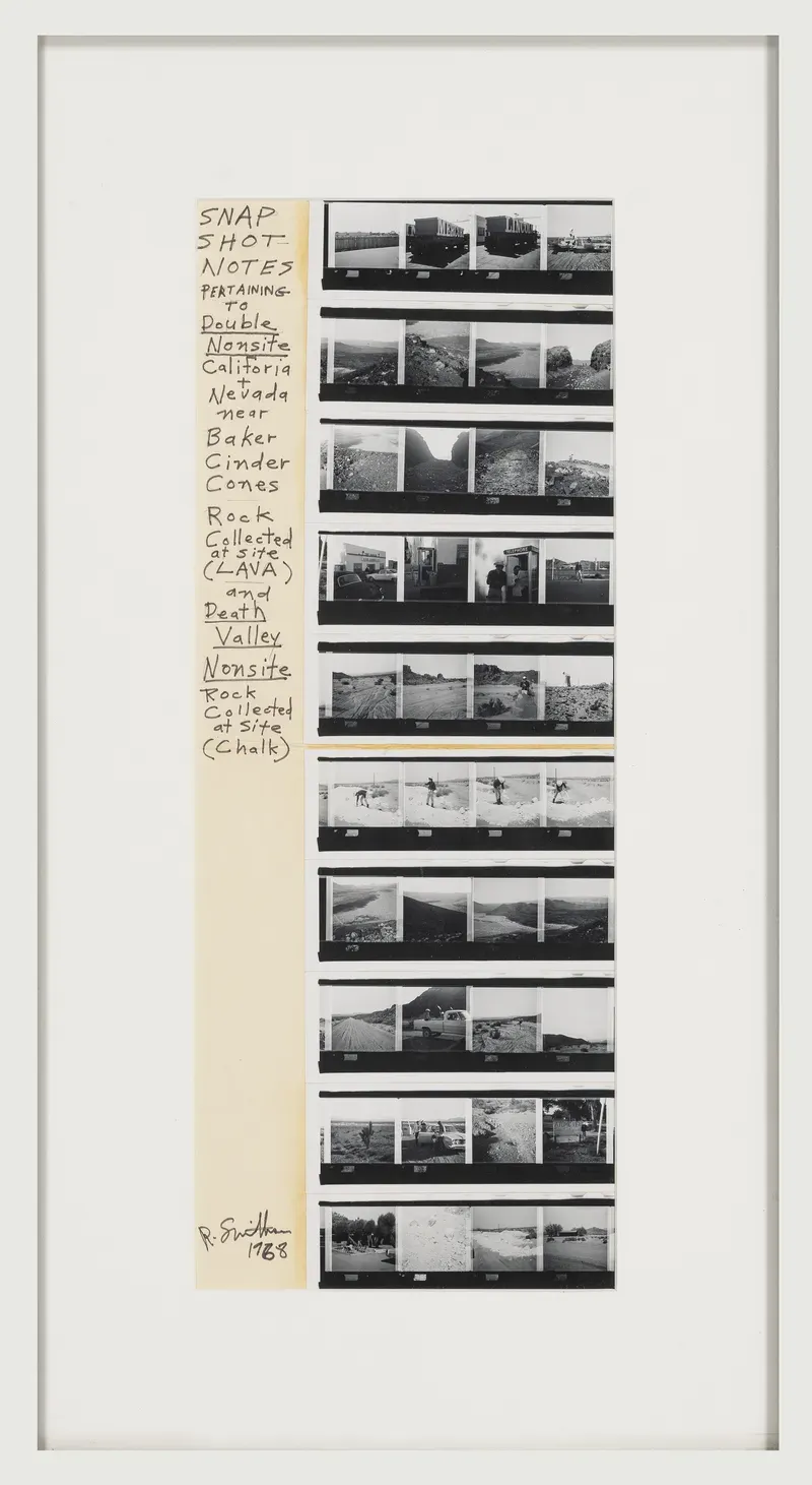 Robert Smithson, SNAP SHOT NOTES Pertaining to "Double Nonsite" California + Nevada near Baker Cinder Cones Rock Collected at site (LAVA) and "Death Valley Nonsite" Rock Collected at Site (Chalk)