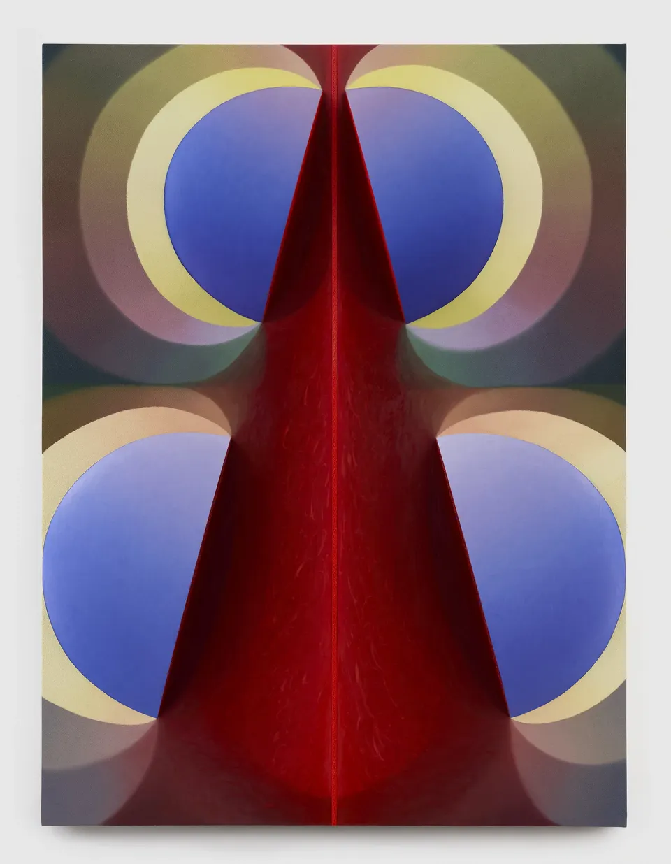 Loie Hollowell, Split Orbs in blue, yellow, purple, green and red