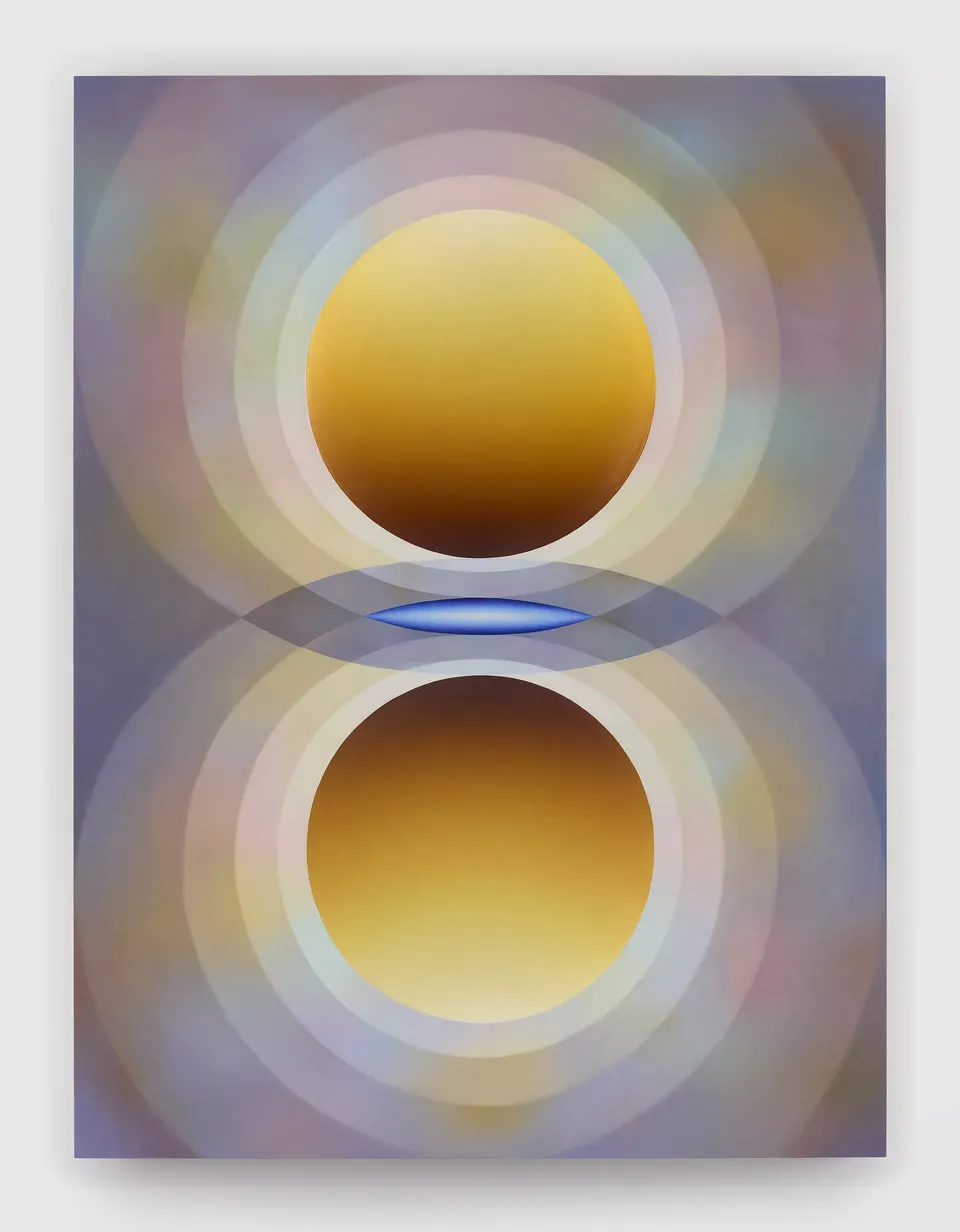 Loie Hollowell, Overview Effect in yellow and blue with small mandorla