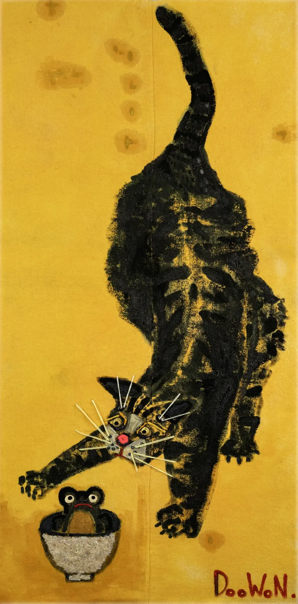 Doowon Lee, Black Cat Stretching toward a Frog in a Bowl