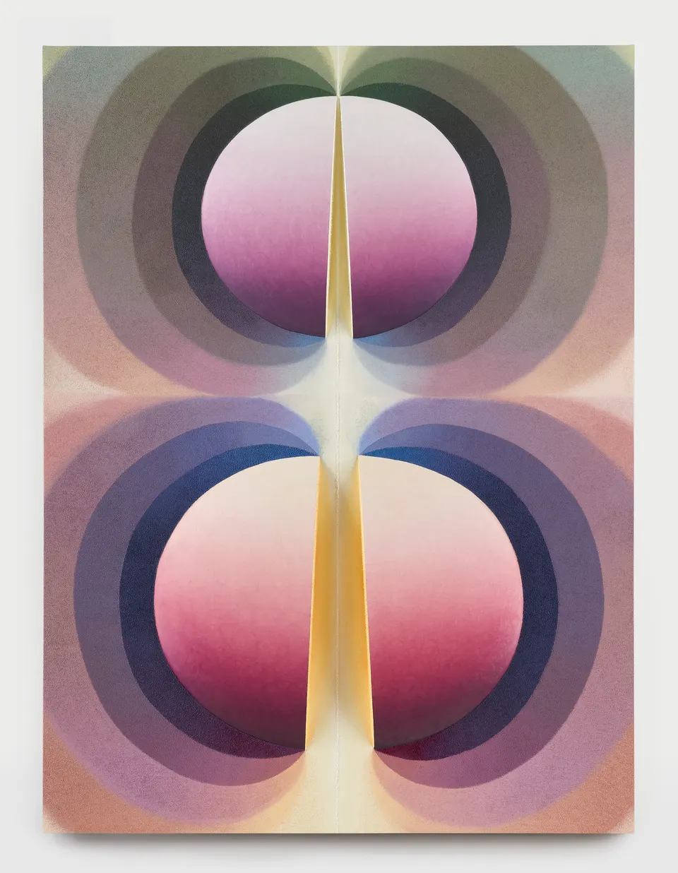 Loie Hollowell, Split orbs in purple, mauve, and green