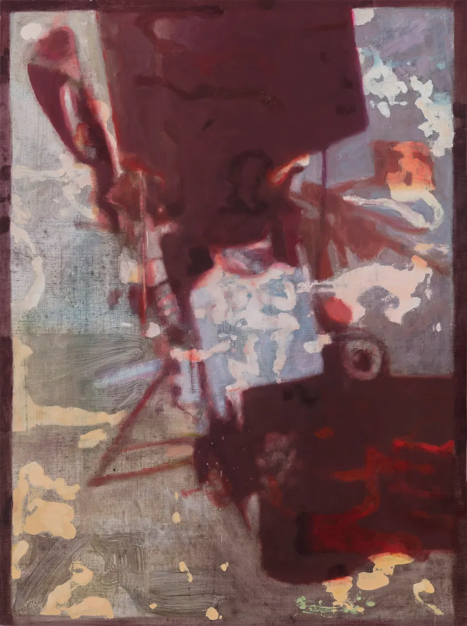 Ian Grose, Kloof Street delivery bike seen through marks used to make a painting. Version 3