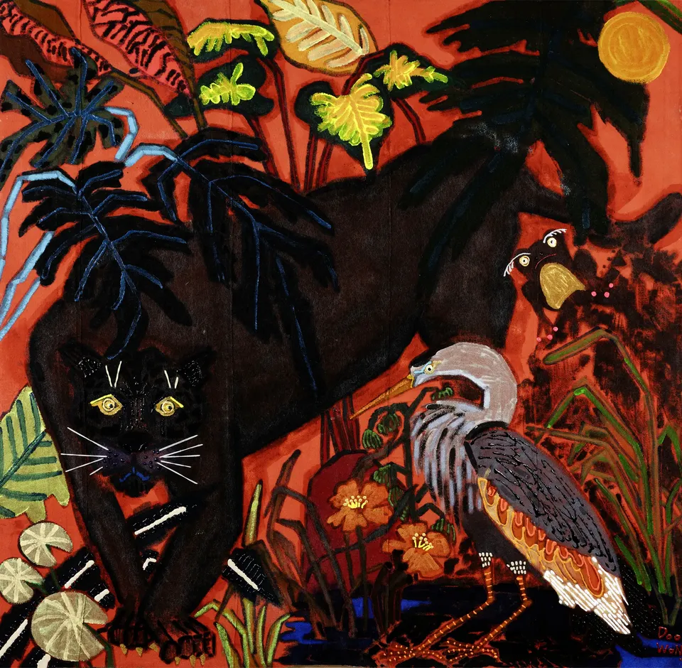 Doowon Lee, The Curious Standoff: Red-billed Heron, Jaguar, and Frog