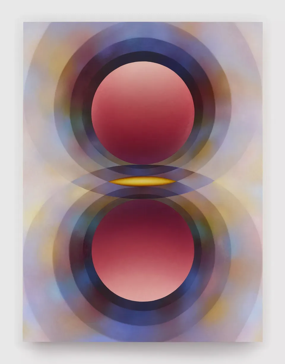 Loie Hollowell, Overview Effect in red and yellow with small mandorla