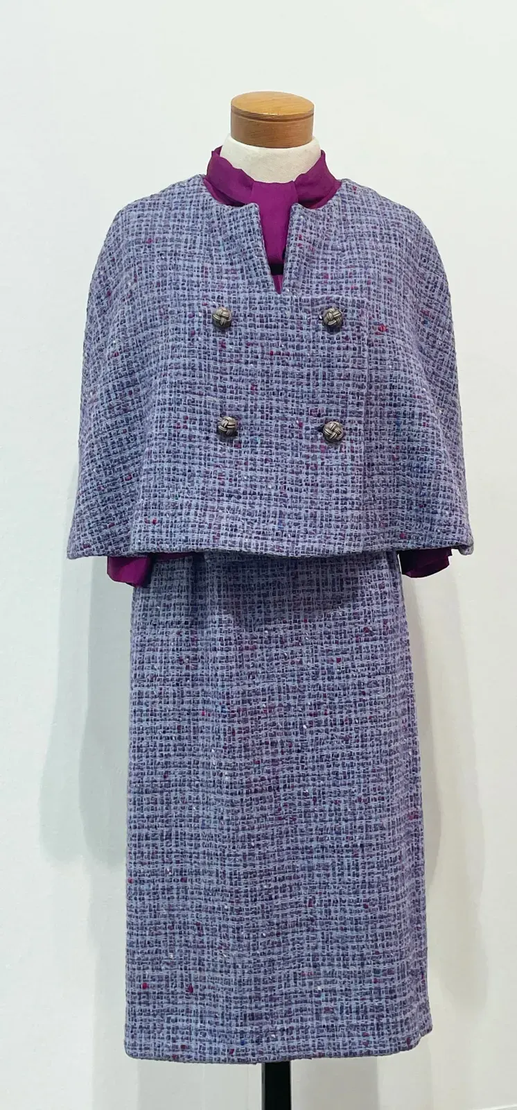 Jae Jarrell, Wool Tweed Capelet Suit With Purple Silk Accent Shirt