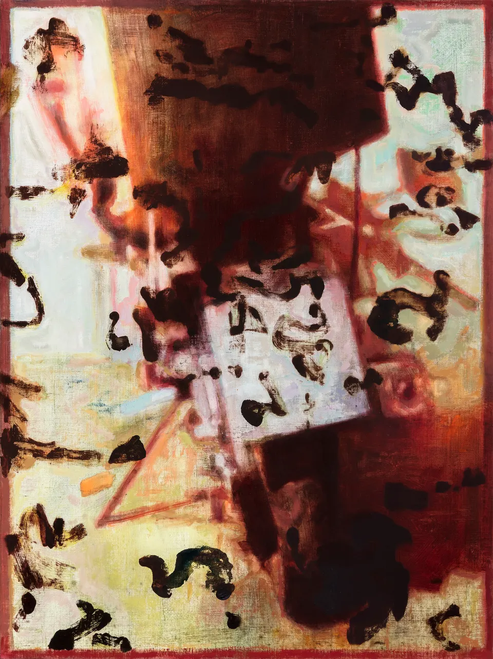 Ian Grose, Kloof Street delivery bike seen through marks used to make a painting. Version 1