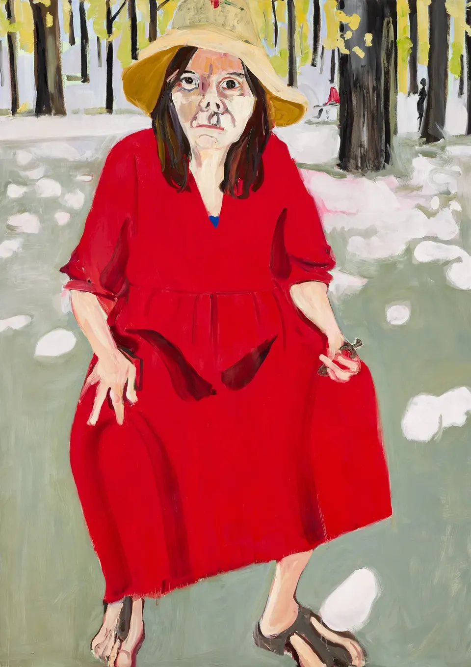 Chantal Joffe, Self-Portrait in a Straw Hat