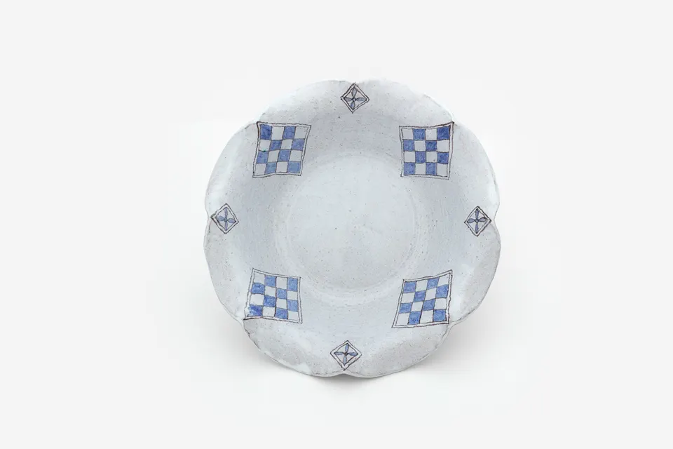 Hylton Nel, Blue and white checks bowl with folded rim