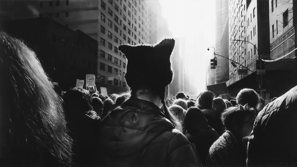 Robert Longo, Untitled (Black Pussy Hat in Women's March)