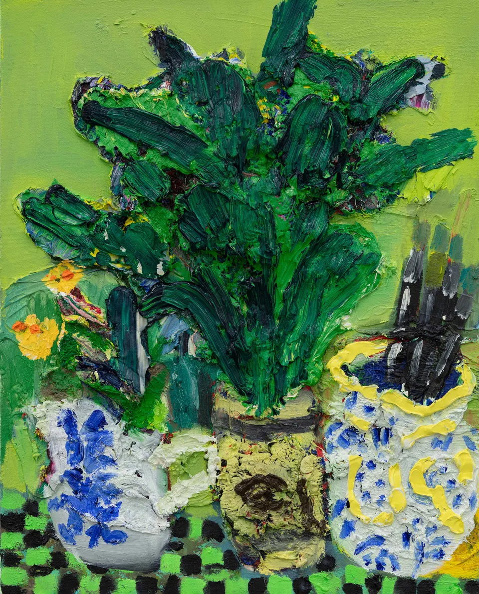 Georgina Gratrix, Ironware jug, Hodgins vase and Talavera brush pot