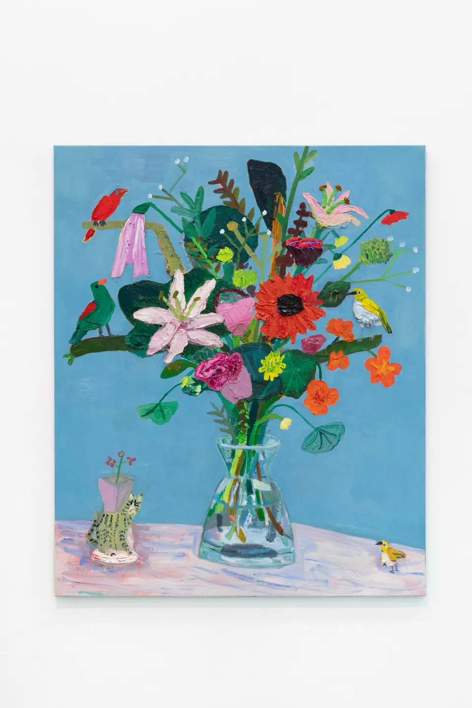 Georgina Gratrix, West End Arrangement (white eyes and nasturtiums with Hylton cat vase)