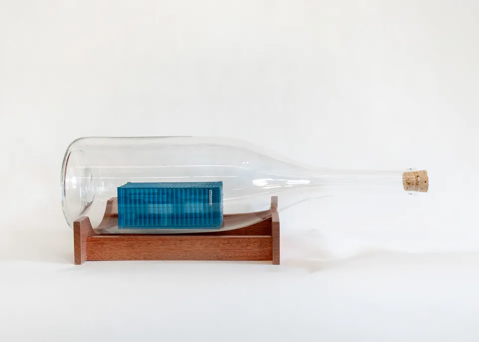Matt Johnson, Blue Shipping Container in a Bottle