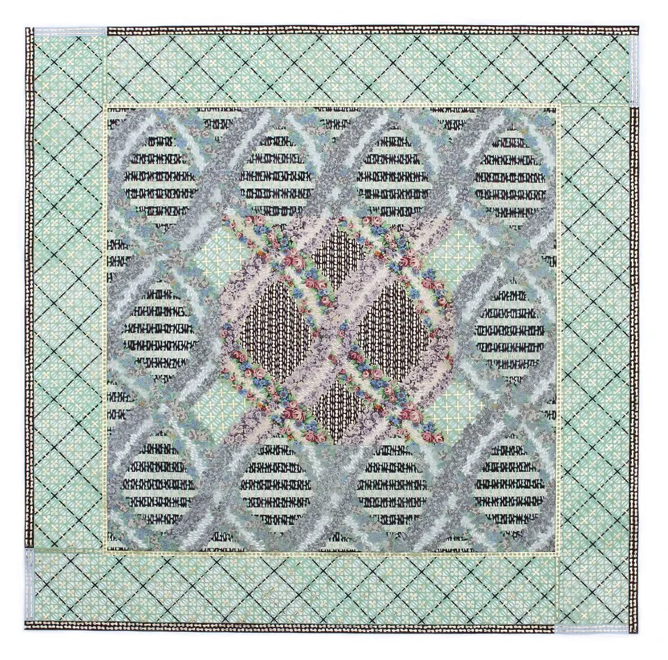 Myriam Dion, Treillis fleuri, modèle antique d'un motif textile en peint à la main, France, 1855